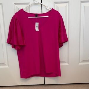 Ann Taylor Fuchsia Blouse with Pleated Sleeves